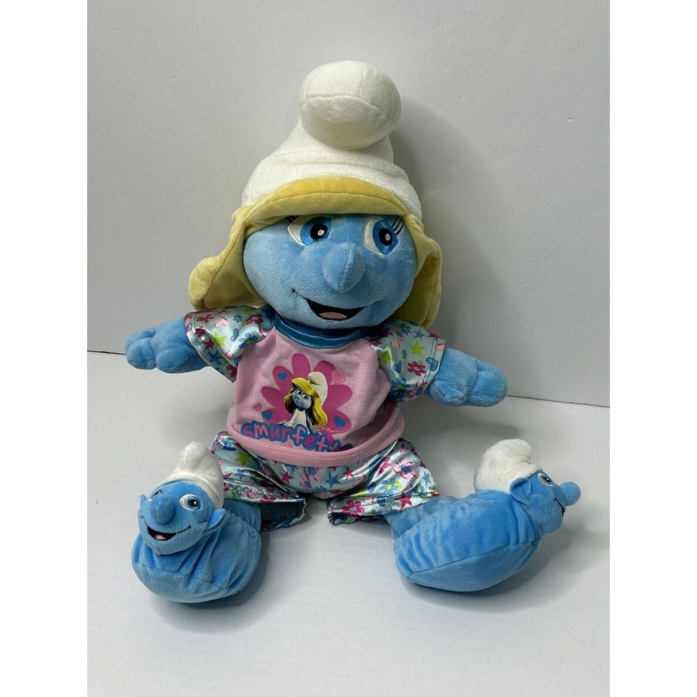 Build-A-Bear BAB Smurfette Plush Stuffed Animal Pink Pajamas Smurf Slippers